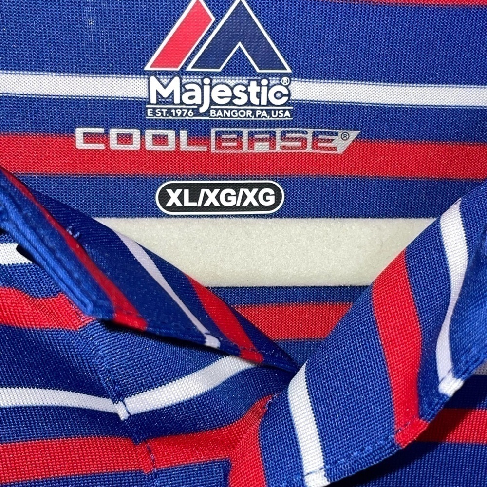 Chicago Cubs Polo Shirt Blue Striped Majestic MLB Men’s Size XL - Picture 9 of 9